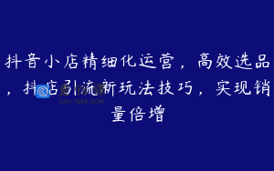 抖音小店精细化运营，高效选品，抖店引流新玩法技巧，实现销量倍增