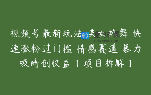 视频号最新玩法 美女热舞 快速涨粉过门槛 情感赛道 暴力吸睛创收益【项目拆解】