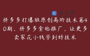 拼多多打爆班原创高阶技术第40期，拼多多全站推广，让更多卖家花小钱学到好技术