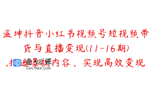 盗坤抖音小红书视频号短视频带货与直播变现(11-16期),打造爆款内容，实现高效变现