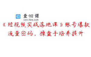 《短视频实战落地课》账号爆款流量密码，操盘手培养提升