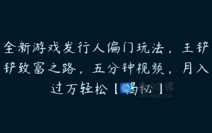 全新游戏发行人偏门玩法，王铲铲致富之路，五分钟视频，月入过万轻松【揭秘】