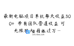 最新电脑项目单机每天收益300+  带有团队管道收益 可无限放大 月入过万…