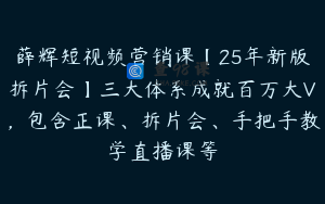 薛辉短视频营销课【25年新版拆片会】三大体系成就百万大V，包含正课、拆片会、手把手教学直播课等