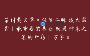 某付费文章《任督二脉 泼天富贵|最重要的基石 就是神来之笔的开窍|万字》