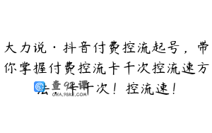大力说·抖音付费控流起号，带你掌握付费控流卡千次控流速方法，卡千次！控流速！