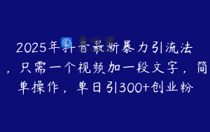 2025年抖音最新暴力引流法，只需一个视频加一段文字，简单操作，单日引300+创业粉