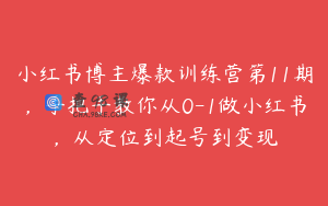 小红书博主爆款训练营第11期，手把手教你从0-1做小红书，从定位到起号到变现