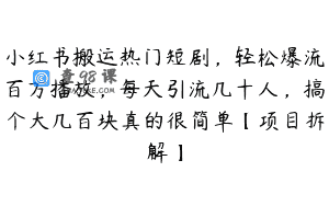小红书搬运热门短剧，轻松爆流百万播放，每天引流几十人，搞个大几百块真的很简单【项目拆解】