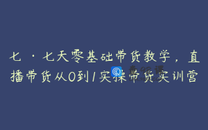 七玥·七天零基础带货教学，直播带货从0到1实操带货实训营