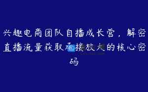 兴趣电商团队自播成长营,解密直播流量获取承接放大的核心密码
