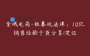 全域电商-粗暴玩法课：10亿销售经验干货分享!定位