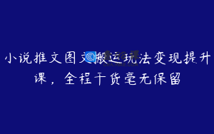 小说推文图文搬运玩法变现提升课，全程干货毫无保留