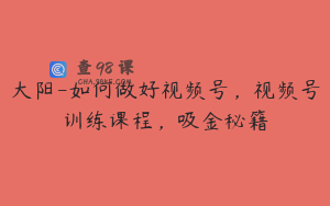 大阳-如何做好视频号，视频号训练课程，吸金秘籍
