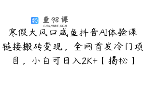 寒假大风口咸鱼抖音AI体验课链接搬砖变现，全网首发冷门项目，小白可日入2K+【揭秘】