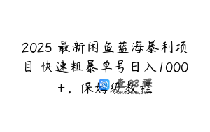 2025 最新闲鱼蓝海暴利项目 快速粗暴单号日入1000+，保姆级教程