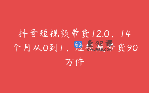 抖音短视频带货12.0，14个月从0到1，短视频带货90万件