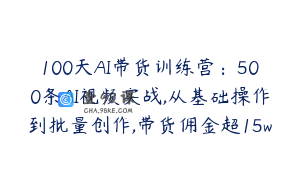 100天AI带货训练营：500条AI视频实战,从基础操作到批量创作,带货佣金超15w
