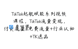 TikTok起航赋能系列视频课程，TikTok流量变现，付费流量+免费流量+行业认知+TK选品