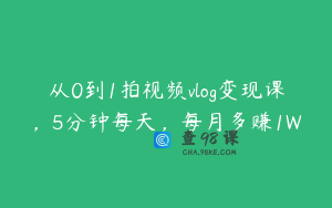 从0到1拍视频vlog变现课，5分钟每天，每月多赚1W