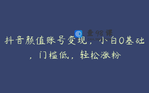 抖音颜值账号变现,小白0基础,门槛低,轻松涨粉