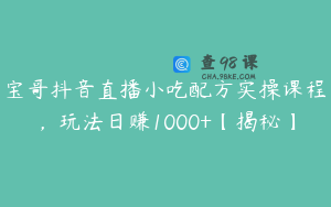 宝哥抖音直播小吃配方实操课程，玩法日赚1000+【揭秘】