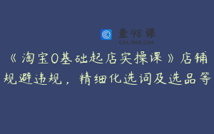 《淘宝0基础起店实操课》店铺规避违规，精细化选词及选品等