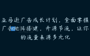 亚马逊广告成长计划，全面掌握广告矩阵搭建，开源节流，让你的流量来源多元化