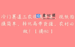 冷门赛道三农领域带货，视频拍摄简单，转化高带货强，农村必做！【揭秘】