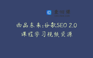 西品东来:谷歌SEO 2.0课程学习视频资源