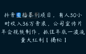 抖音直播暴利项目，有人30小时收入36万音浪，公司宣传片年会视频制作，抓住年底一波流量大红利【揭秘】