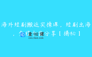 海外短剧搬运实操课，短剧出海，全程干货分享【揭秘】