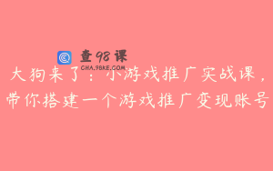 大狗来了：小游戏推广实战课，带你搭建一个游戏推广变现账号