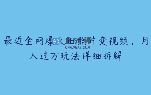 最近全网爆火旧照片变视频，月入过万玩法详细拆解