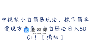 中视频小白简易玩法，操作简单变现方式多，小白轻松日入500+！【揭秘】