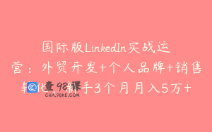 国际版LinkedIn实战运营：外贸开发+个人品牌+销售转化，新手3个月月入5万+