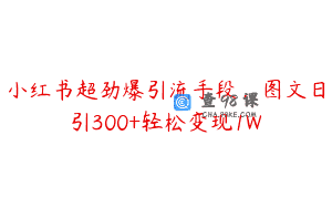 小红书超劲爆引流手段，图文日引300+轻松变现1W