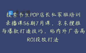 搜索书生POP店长私家班培训录播课56期7月课，京东搜推与爆款打造技巧，站内外广告高ROI投放打法