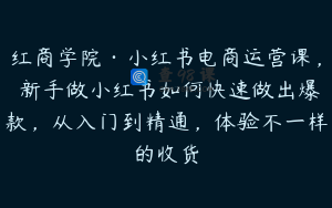 红商学院·小红书电商运营课，​新手做小红书如何快速做出爆款，从入门到精通，体验不一样的收货