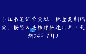 小红书笔记带货班：批量复制铺货，按照方法操作快速出单（更新24年7月）