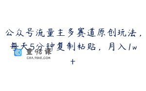 公众号流量主多赛道原创玩法，每天5分钟复制粘贴，月入1w+