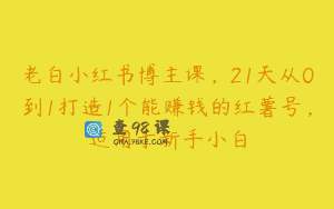 老白小红书博主课，21天从0到1打造1个能赚钱的红薯号，适用于新手小白