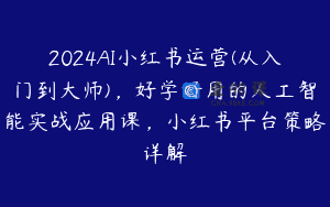 2024AI小红书运营(从入门到大师)，好学好用的人工智能实战应用课，小红书平台策略详解