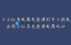 《小红书电商无货源打卡》抢先占领小红书无货源电商风口