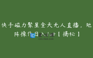 快手磁力聚星全天无人直播，矩阵操作日入1w+【揭秘】