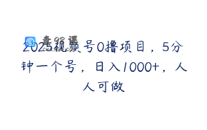 2025视频号0撸项目，5分钟一个号，日入1000+，人人可做