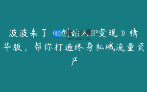波波来了《创始人IP变现》精华版，帮你打造终身私域流量资产