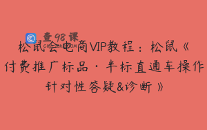 松鼠会电商VIP教程：松鼠《付费推广标品·半标直通车操作针对性答疑&诊断》