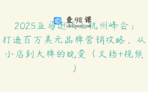 2025亚马逊线上杭州峰会：打造百万美元品牌营销攻略，从小店到大牌的蜕变（文档+视频）