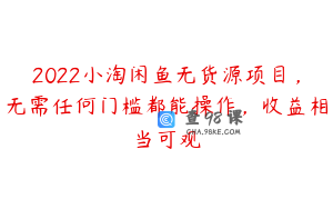 2022小淘闲鱼无货源项目，无需任何门槛都能操作，收益相当可观